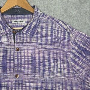 Tommy Bahama Daybreak Batik Abstract Silk Camp Shirt-Purple/White-Men Size XL